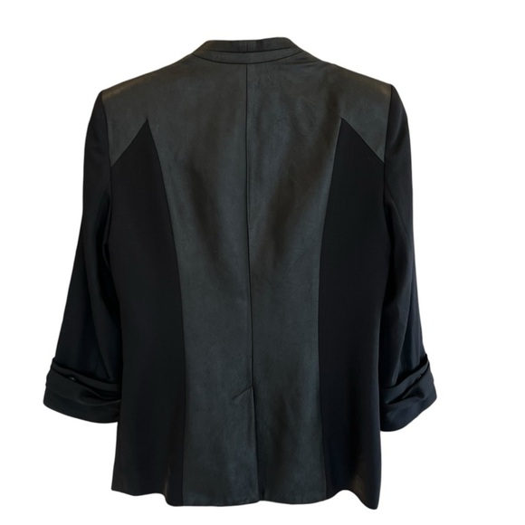 Helmut Lang Wool Leather Panel Blazer Black 2 Ruched Sleeves Contemporary Chic - Picture 5 of 6